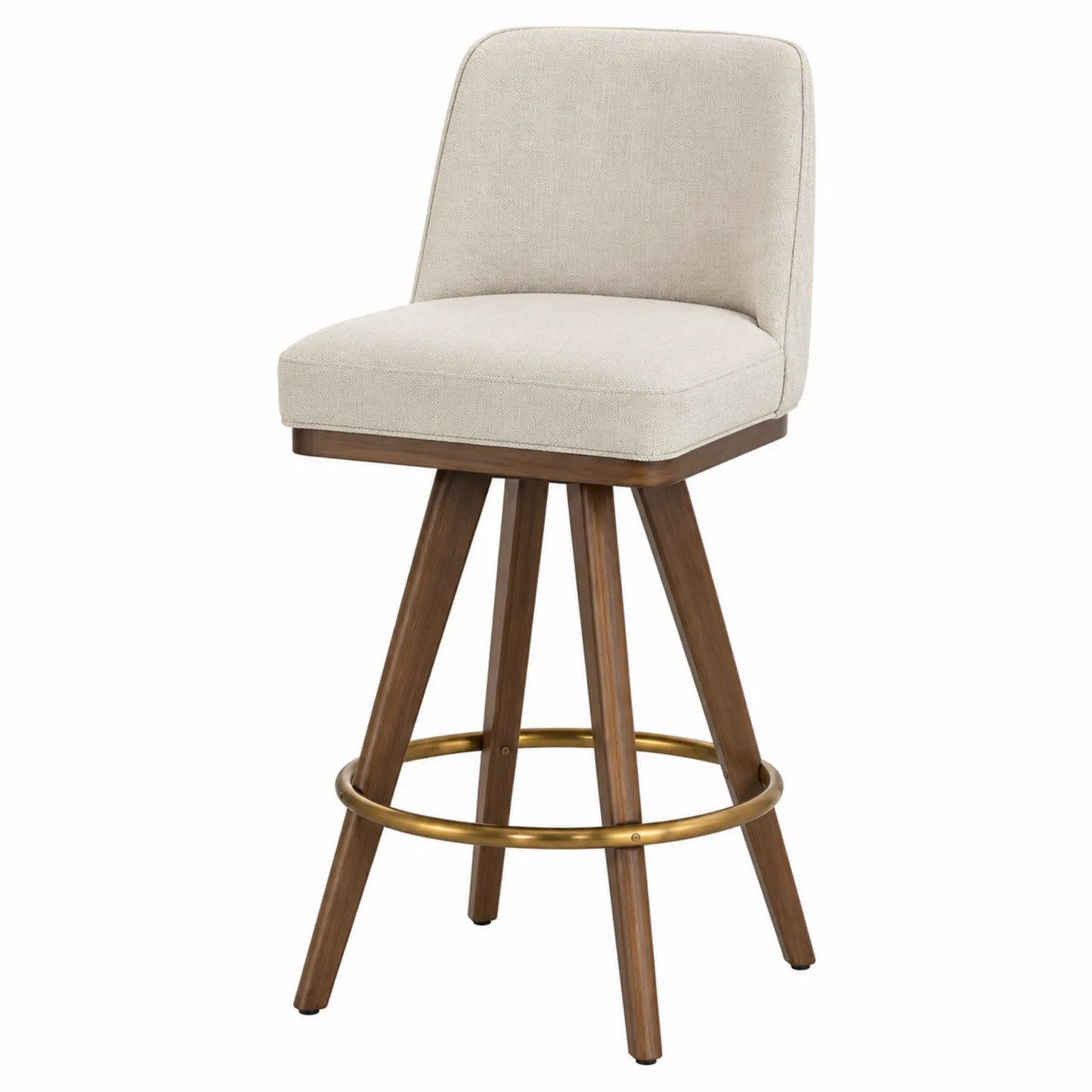 Sgabello da Bar in Tessuto Beige e Legno Noce