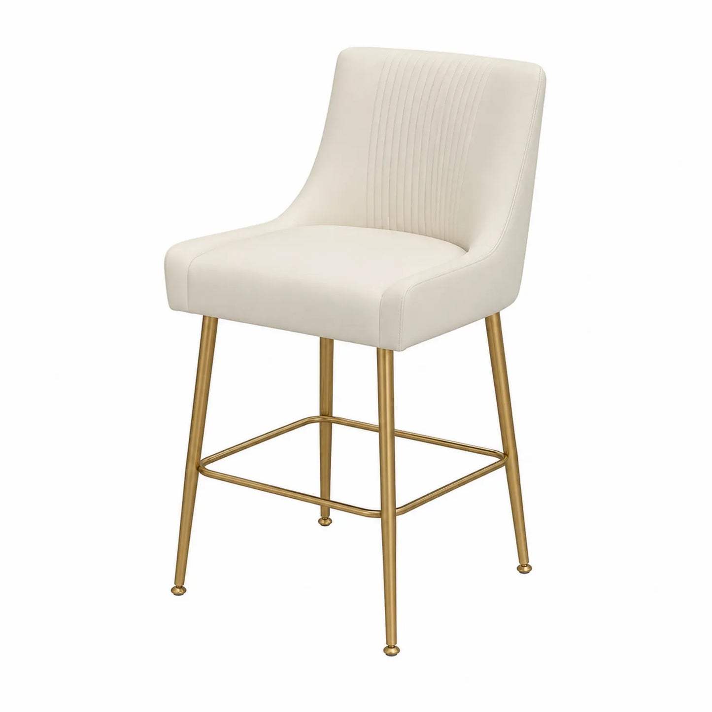 Sgabello da bar in ecopelle beige con struttura in metallo dorato