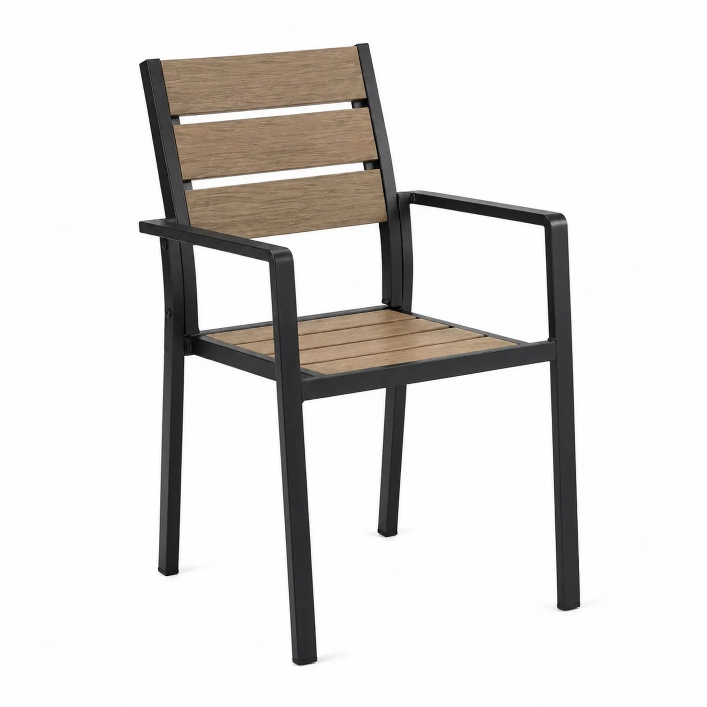 Sedia da esterno in acciaio e legno effetto teak con braccioli