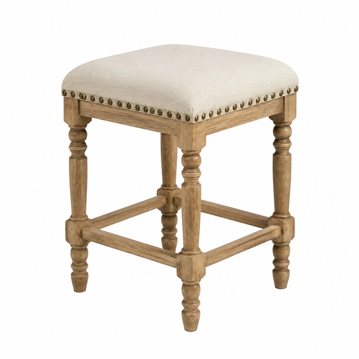 Sgabello da Bar in Legno e Tessuto Beige