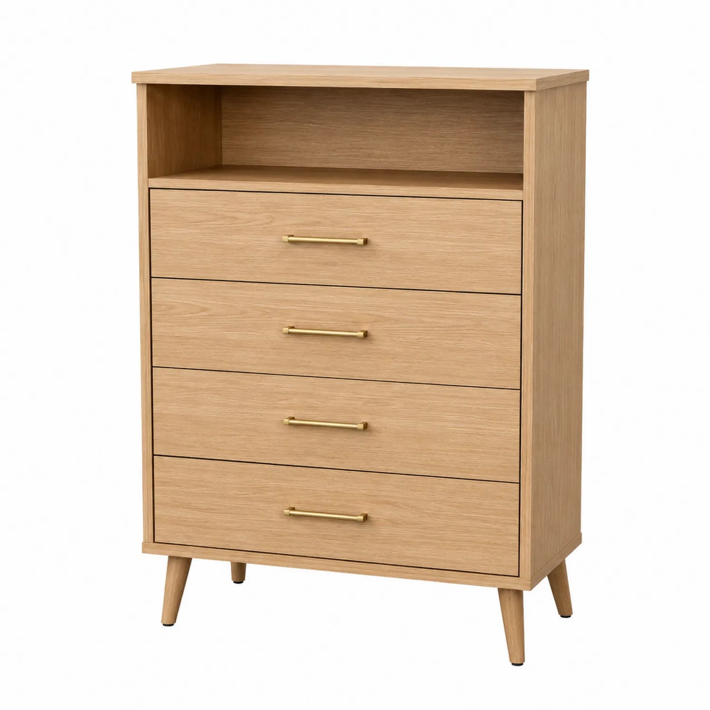 Cassettiera in legno con 4 cassetti e maniglie in ottone, H120cm