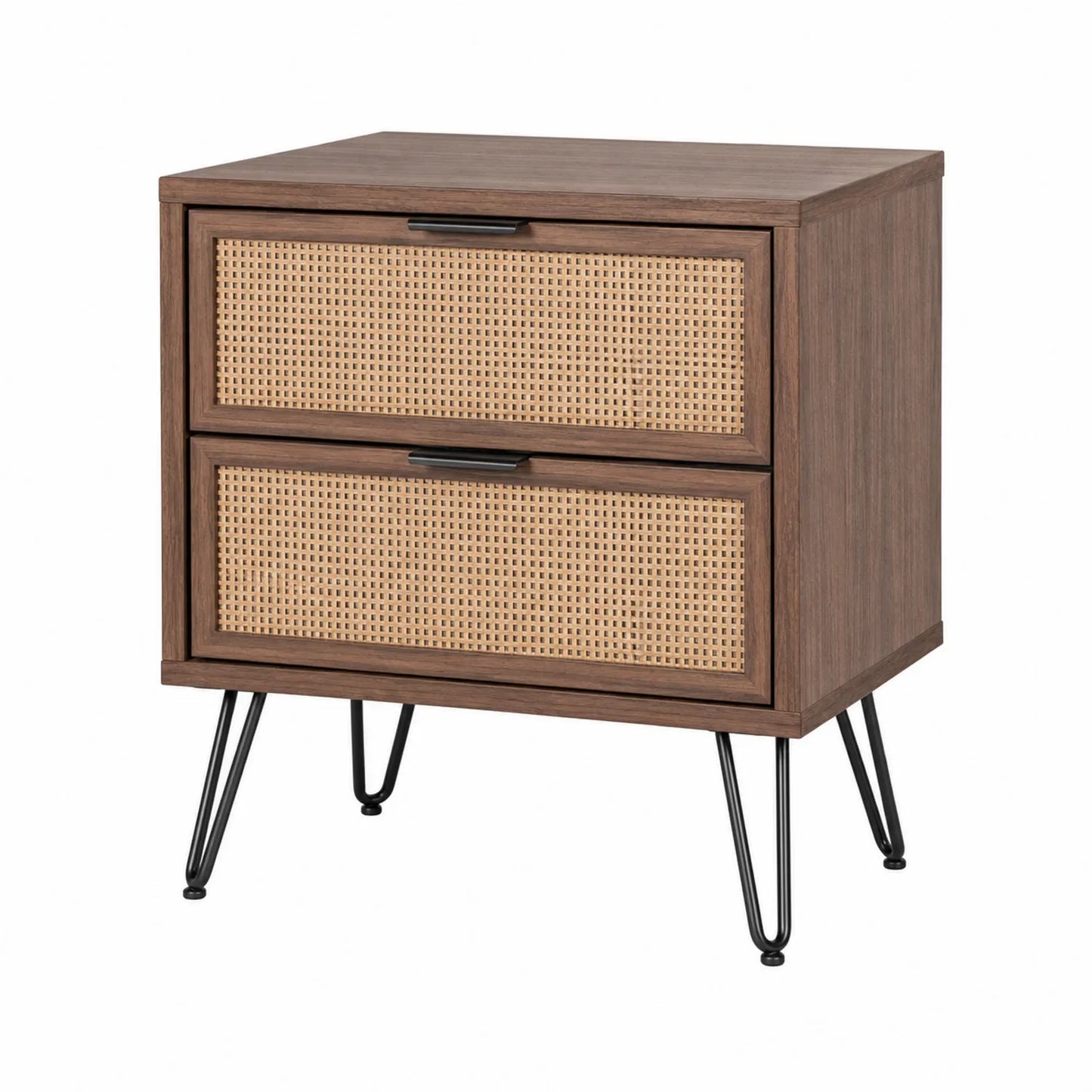 Comodino in legno e rattan con 2 cassetti marrone