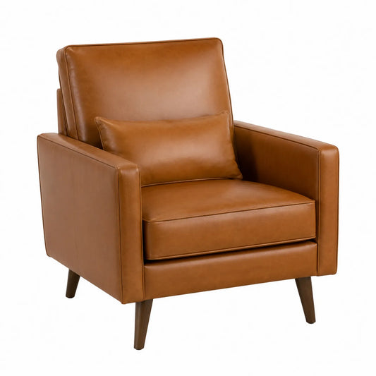 Poltrona in Pelle Sintetica Marrone con Cuscino