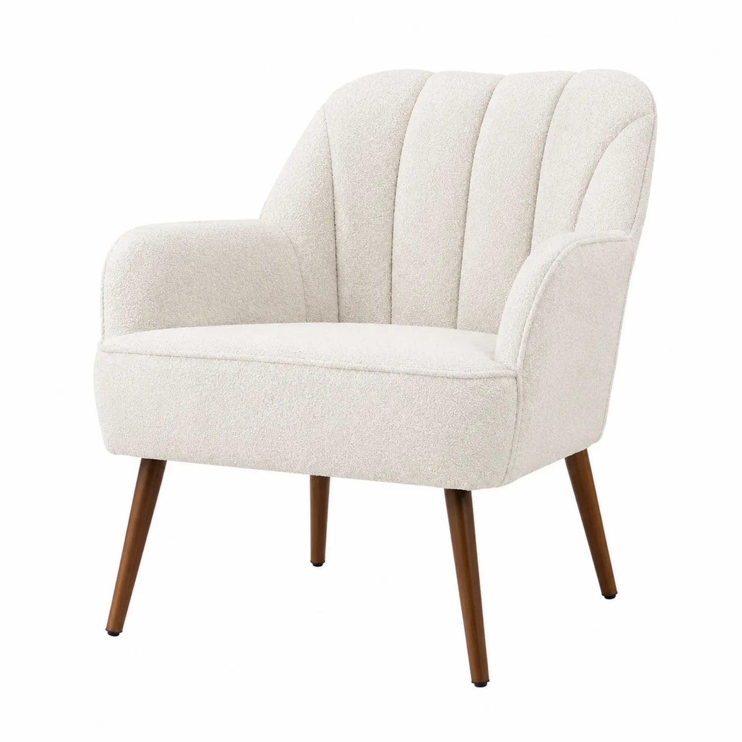 Poltrona in tessuto Bouclé crema con gambe in legno massello