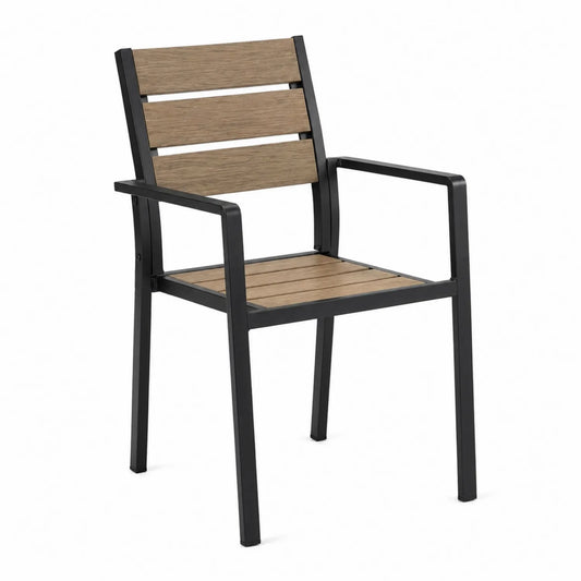 Sedia da esterno in acciaio e legno effetto teak con braccioli