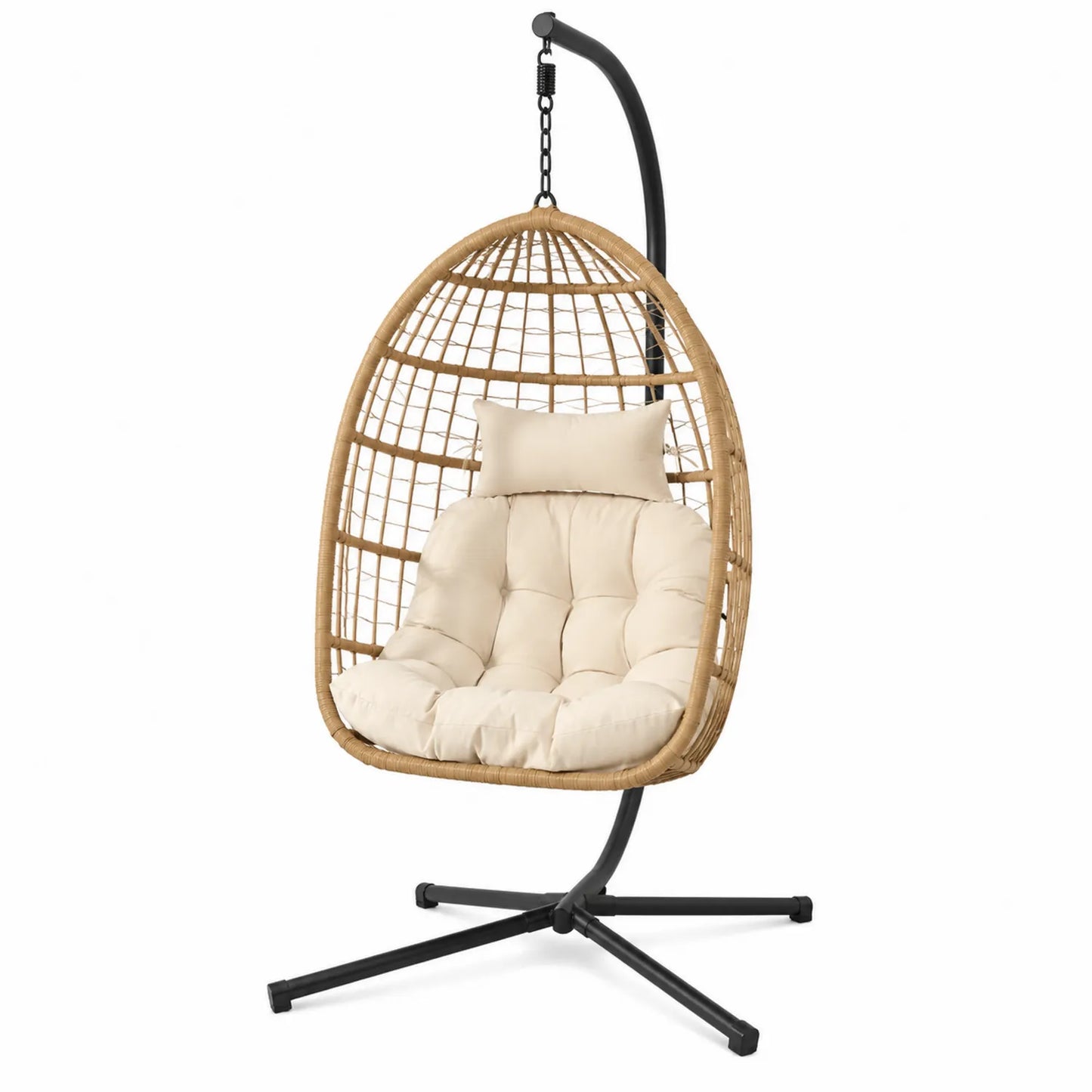 Poltrona Sospesa in Rattan Sintetico con Cuscino Crema