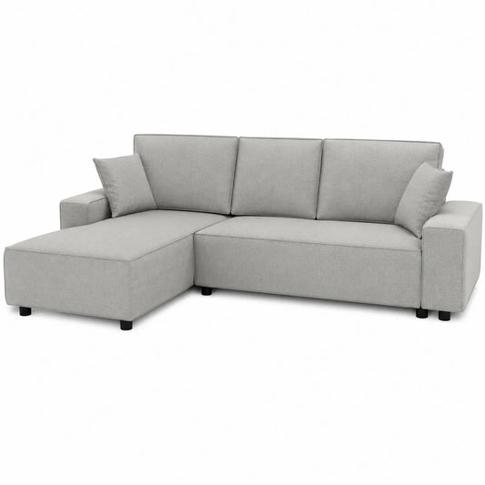 Divano ad angolo in tessuto grigio con chaise longue reversibile