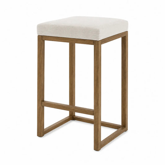 Sgabello da bar in legno massello e tessuto beige 75 cm