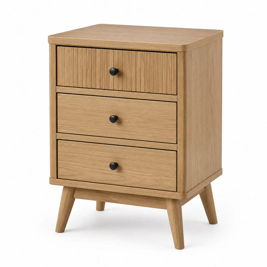 Comodino in legno con 3 cassetti in Rovere naturale