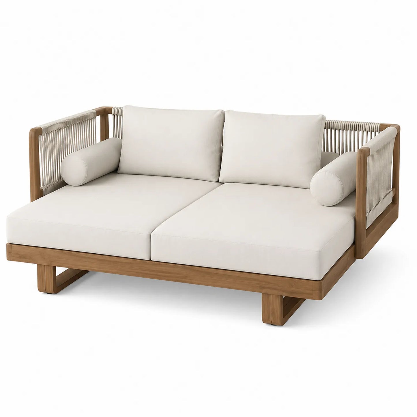 Divano Letto in Legno con Rivestimento Beige
