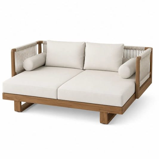 Divano Letto in Legno con Rivestimento Beige