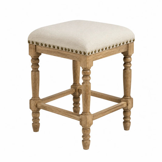 Sgabello da Bar in Legno e Tessuto Beige