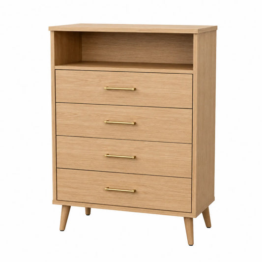 Cassettiera in legno con 4 cassetti e maniglie in ottone, H120cm