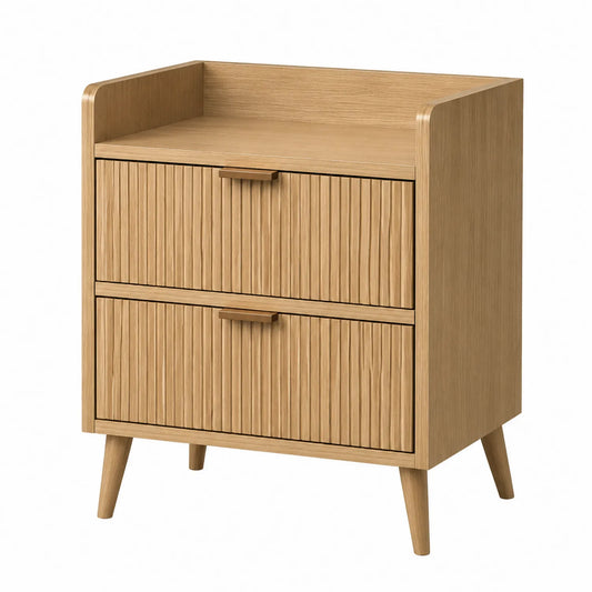 Comodino in Legno con Due Cassetti Rovere Naturale 60x40x70 cm