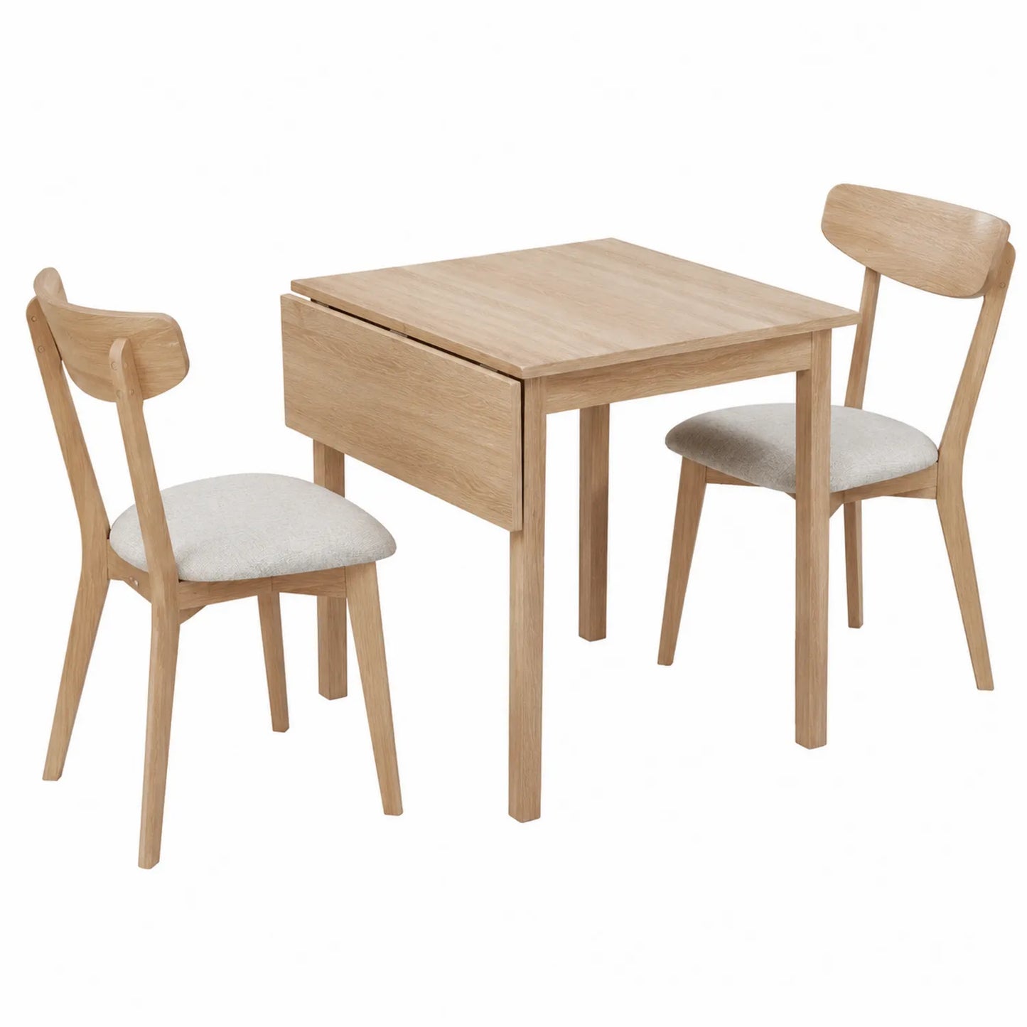 Set tavolo da pranzo quadrato in legno con sedie in tessuto beige