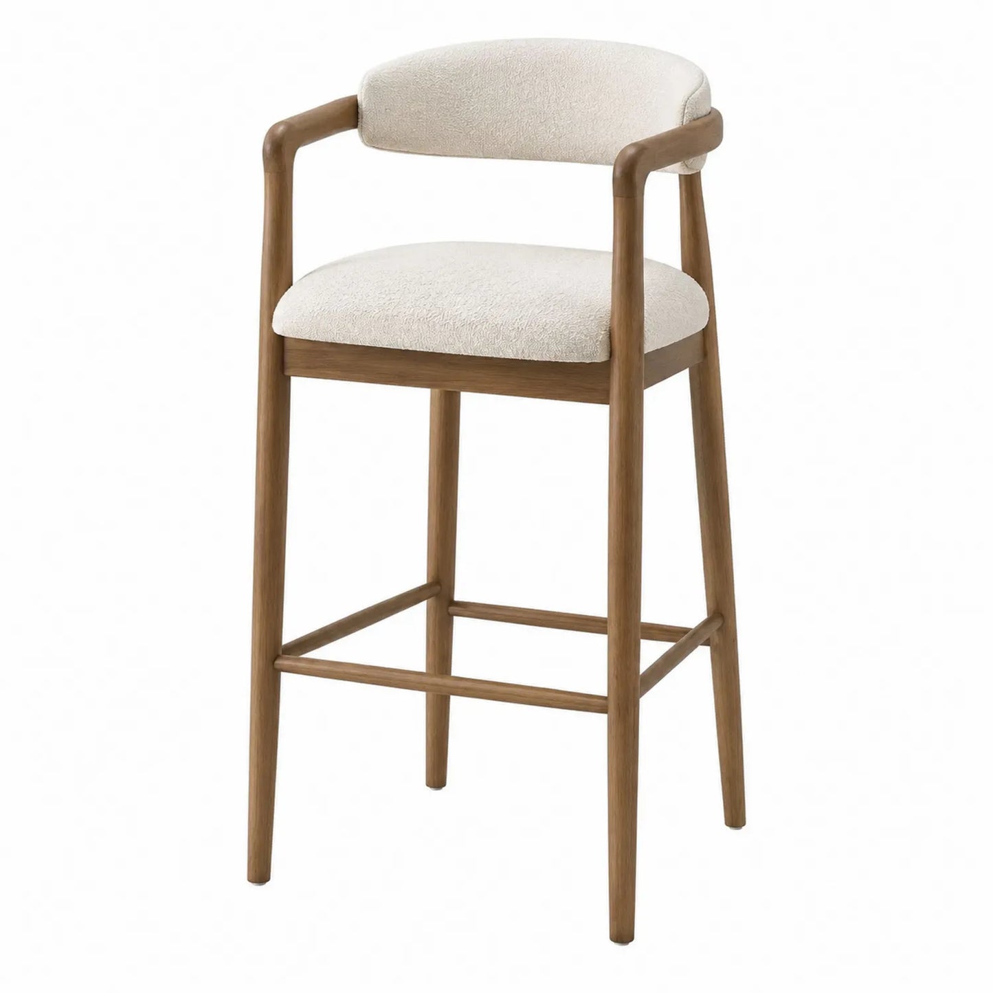 Sgabello in legno con seduta in tessuto beige
