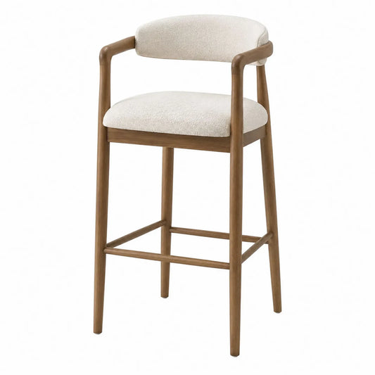 Sgabello in legno con seduta in tessuto beige