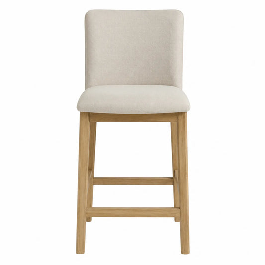 Sgabello da Bar in Legno e Tessuto Beige, Altezza 100 cm