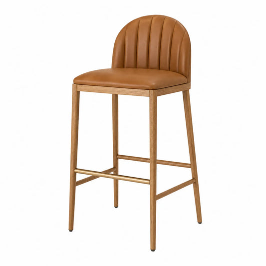 Sgabello da Bar in Pelle PU Marrone con Struttura in Legno di Quercia